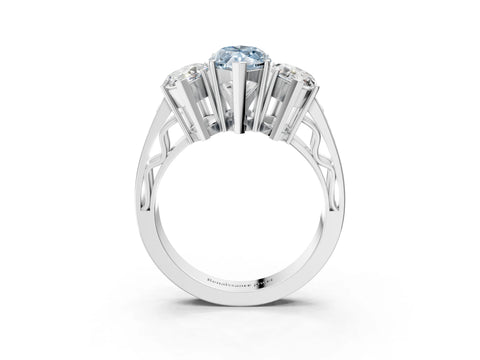 White gold Fancy Blue Marquise Cut Diamond Three-Stone Ring with Prong Setting and Textured Band_3