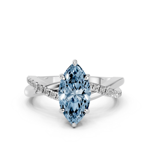 White gold Fancy Blue Marquise  Cut Diamond Twist Band Solitaire with Prong Setting_11