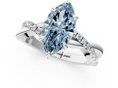 White gold Fancy Blue Marquise  Cut Diamond Twist Band Solitaire with Prong Setting_39