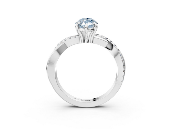 White gold Fancy Blue Marquise  Cut Diamond Twist Band Solitaire with Prong Setting