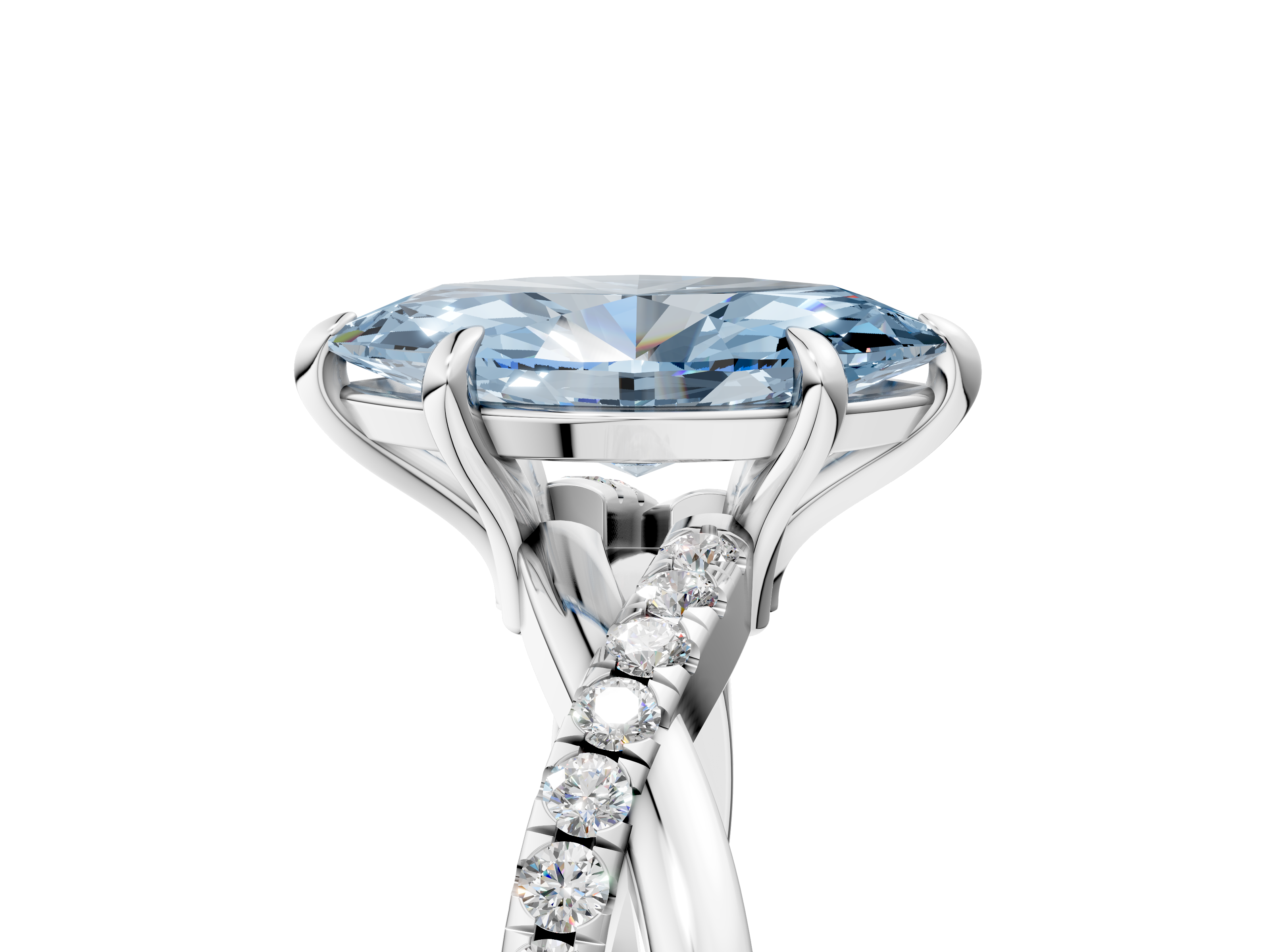 White gold Fancy Blue Marquise  Cut Diamond Twist Band Solitaire with Prong Setting_43
