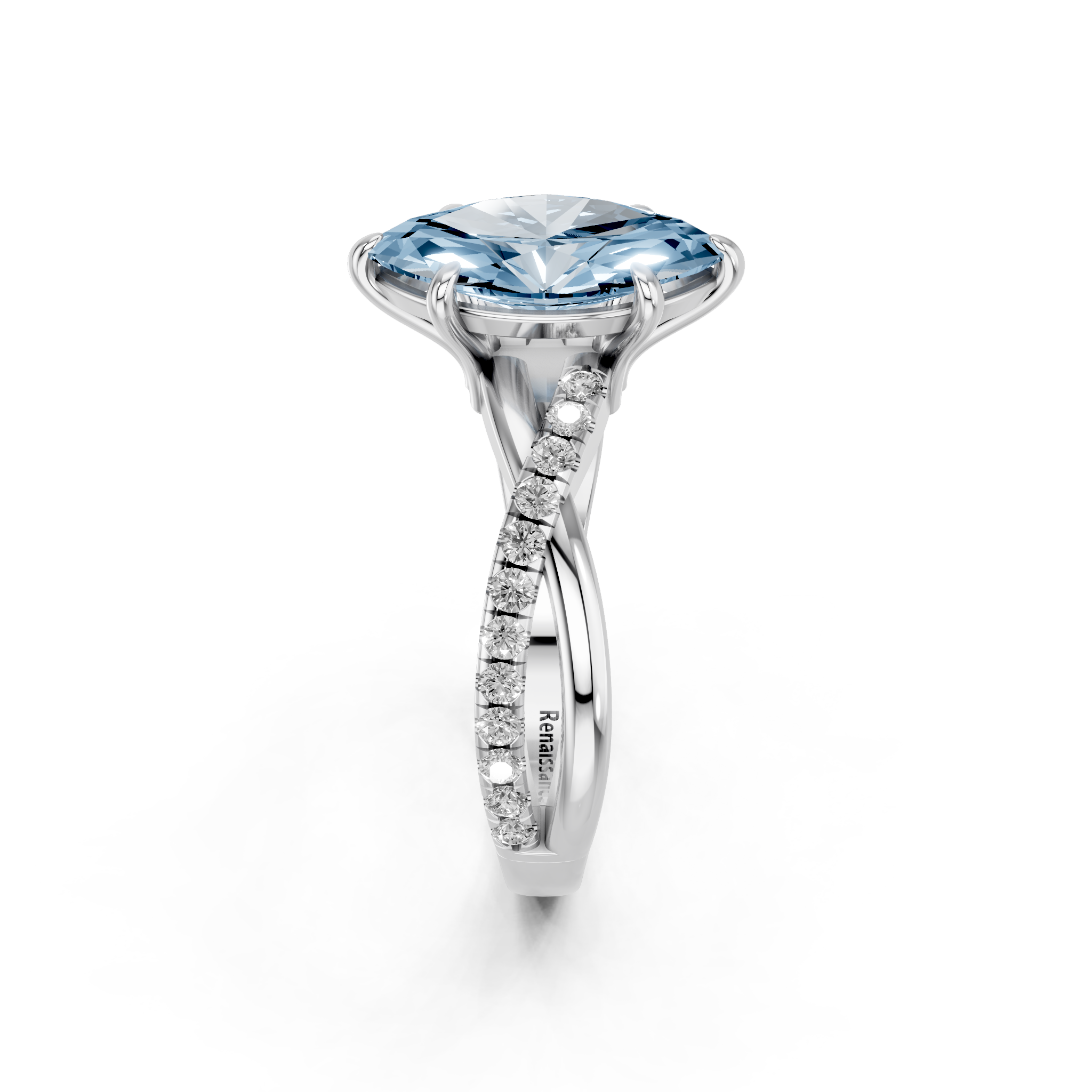 White gold Fancy Blue Marquise  Cut Diamond Twist Band Solitaire with Prong Setting_4