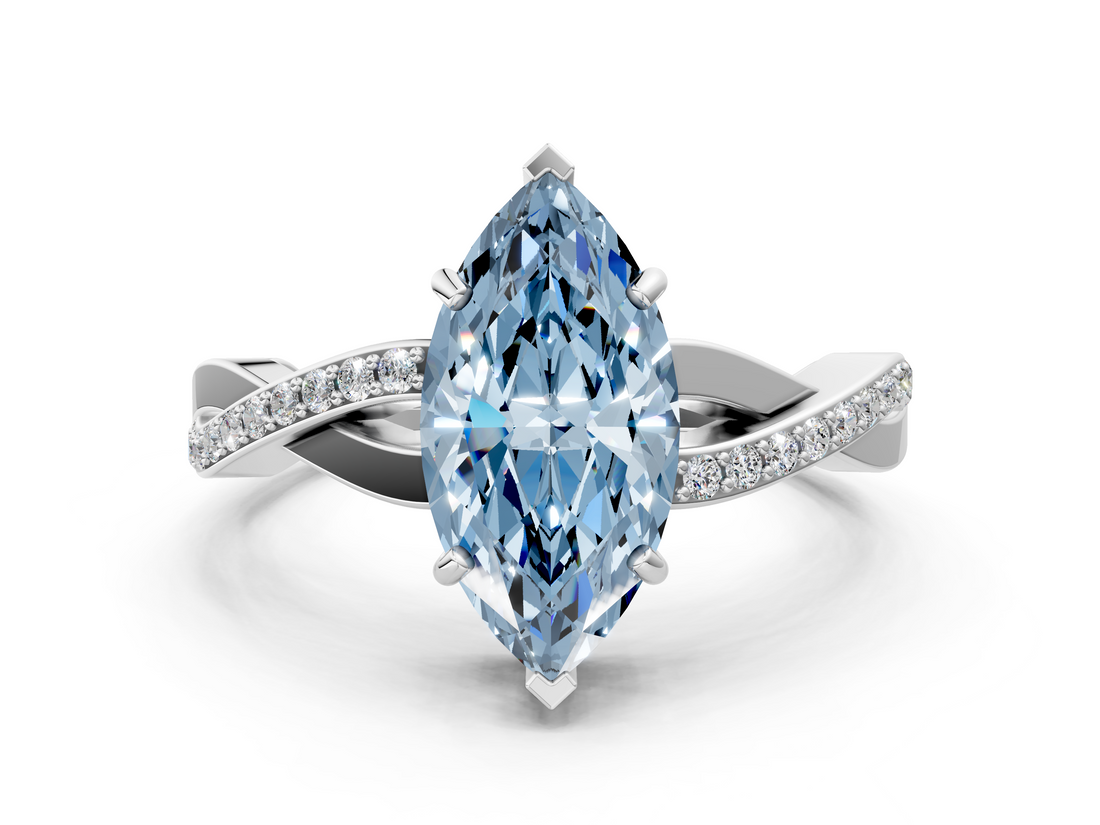 White gold Fancy Blue Marquise  Cut Diamond Twisted Band Engagement Ring with Prong Setting_3