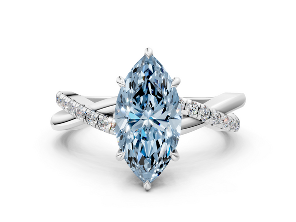 White gold Fancy Blue Marquise  Cut Diamond Twisted Band with Pavé Setting and Four-Prong Setting