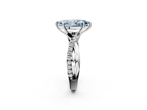 White gold Fancy Blue Marquise  Cut Diamond Twisted Band with Pavé Setting and Four-Prong Setting