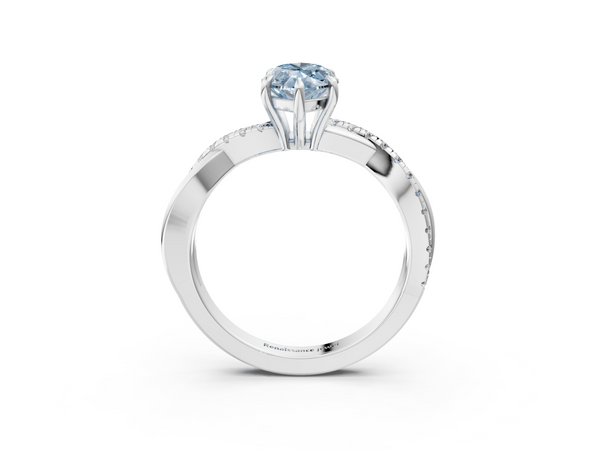 White gold Fancy Blue Marquise  Cut Diamond Twisted Band with Pavé Setting and Four-Prong Setting