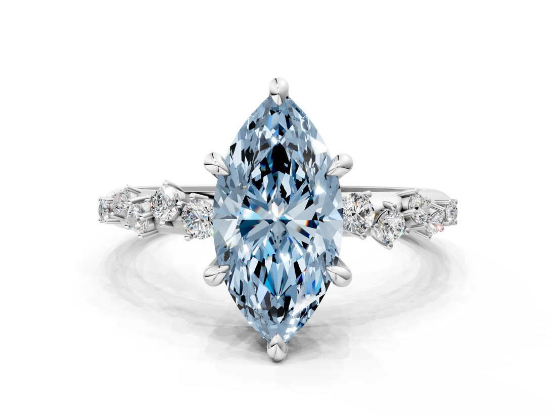White gold Fancy Blue Marquise  Cut Diamond Vine Band with Four-Prong Setting_107