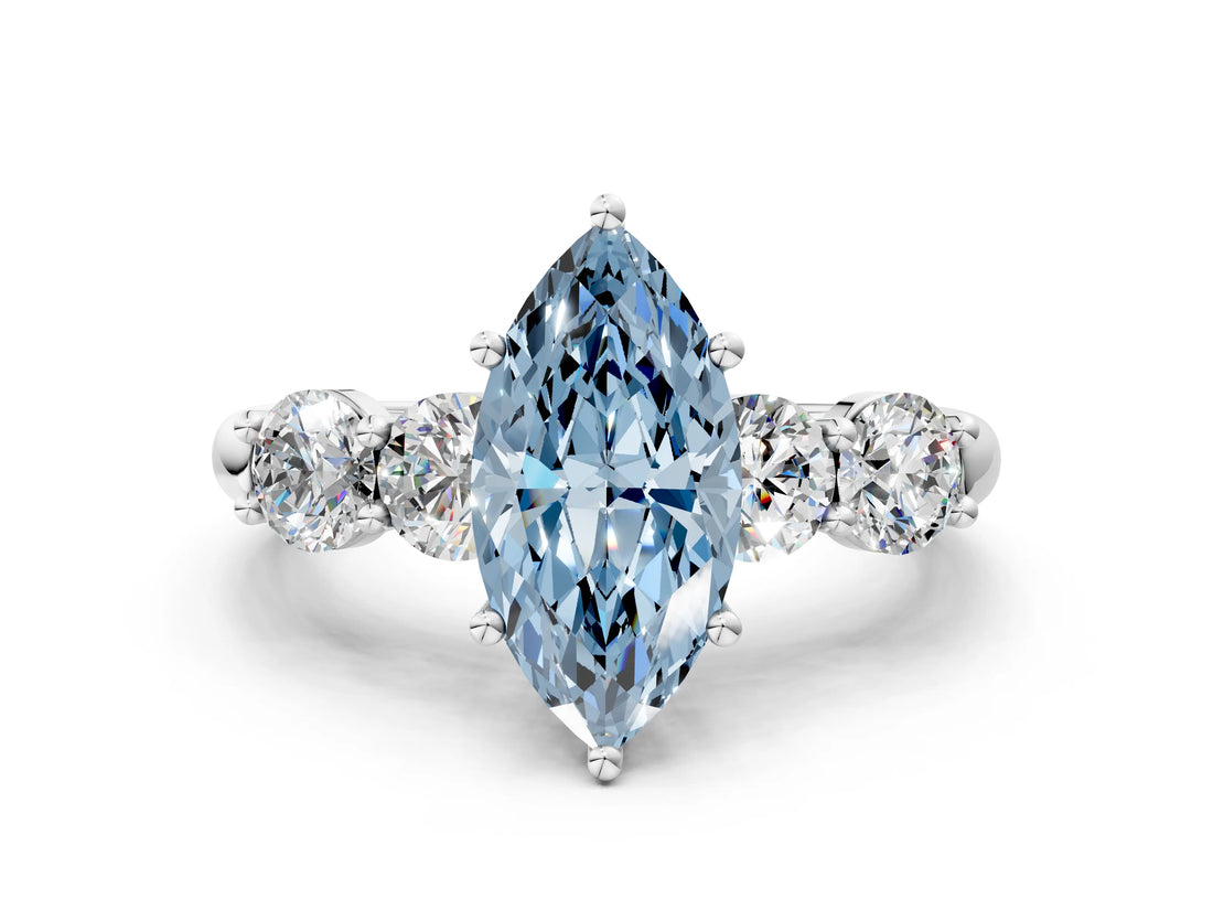 White gold Fancy Blue Marquise  Cut Five-Stone Prong Set Diamond Ring with Classic Band_31