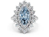 White gold Fancy Blue Marquise Cut Halo Cluster Diamond Ring with Pave Band and Four-Prong Setting_13