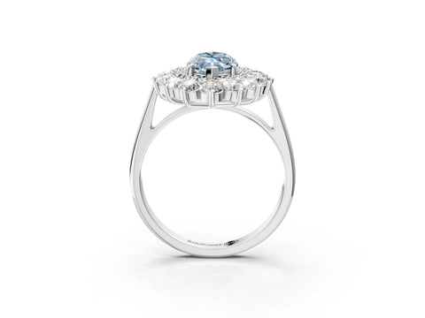 White gold Fancy Blue Marquise Cut Halo Cluster Diamond Ring with Pave Band and Four-Prong Setting_16