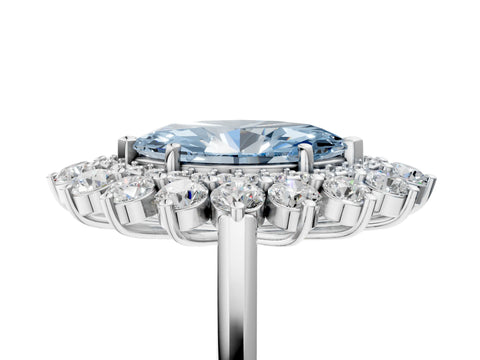 White gold Fancy Blue Marquise Cut Halo Cluster Diamond Ring with Pave Band and Four-Prong Setting_18