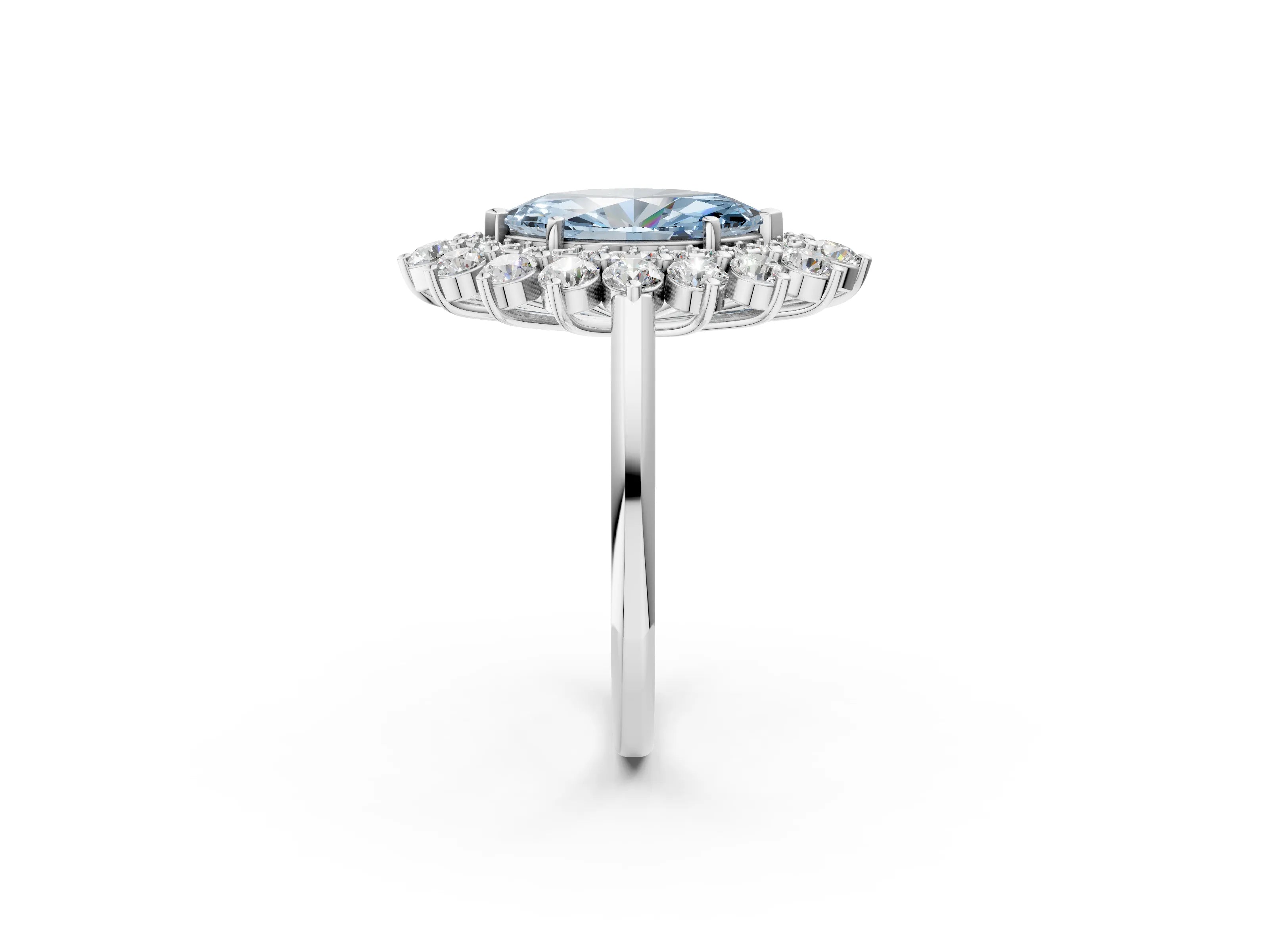 White gold Fancy Blue Marquise Cut Halo Cluster Diamond Ring with Pave Band and Four-Prong Setting_2