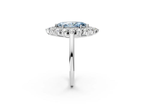 White gold Fancy Blue Marquise Cut Halo Cluster Diamond Ring with Pave Band and Four-Prong Setting_2