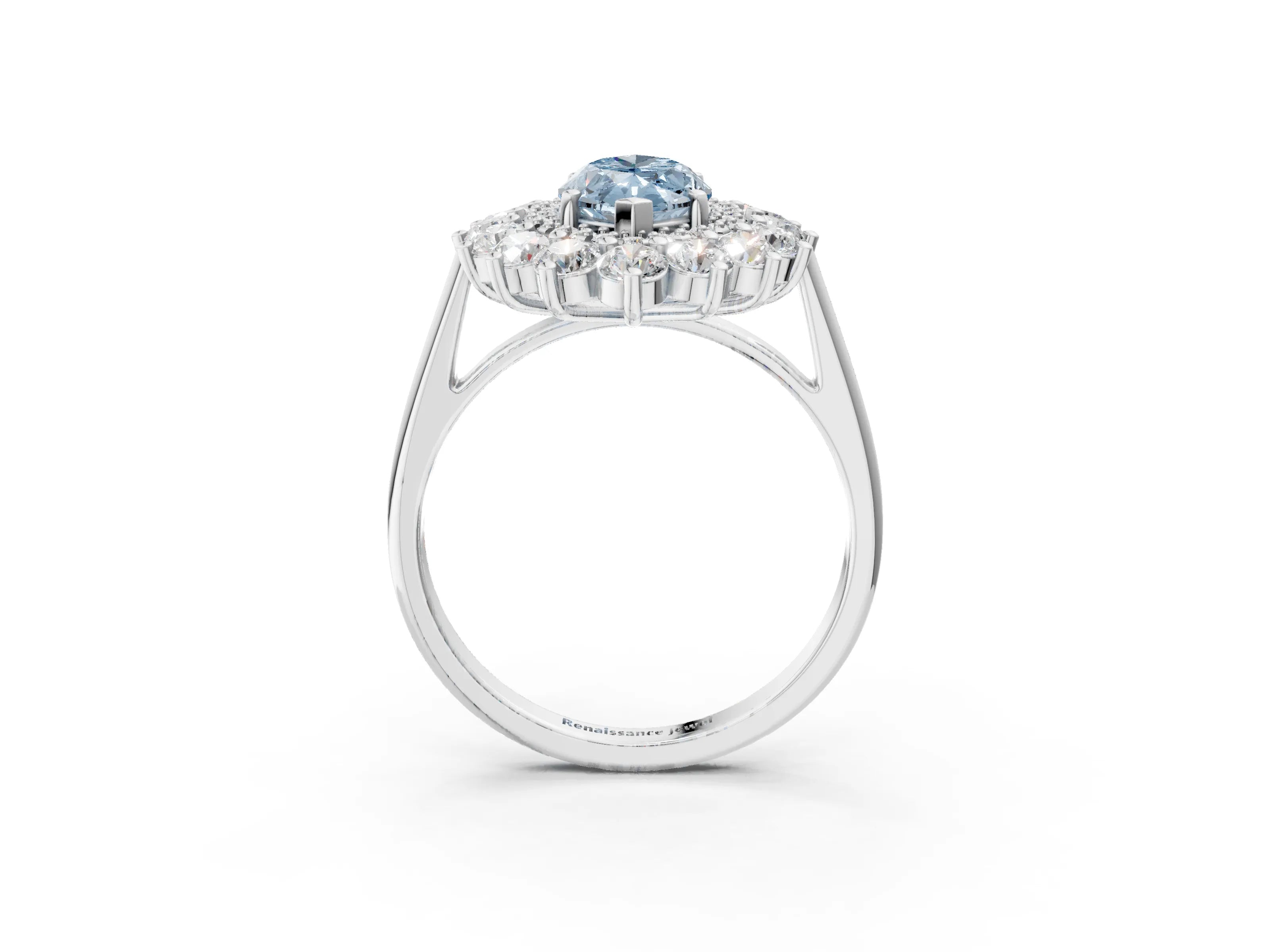 White gold Fancy Blue Marquise Cut Halo Cluster Diamond Ring with Pave Band and Four-Prong Setting_3