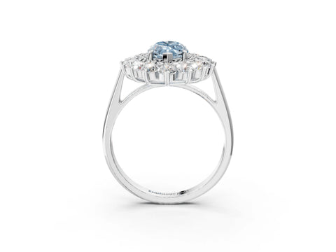 White gold Fancy Blue Marquise Cut Halo Cluster Diamond Ring with Pave Band and Four-Prong Setting_3