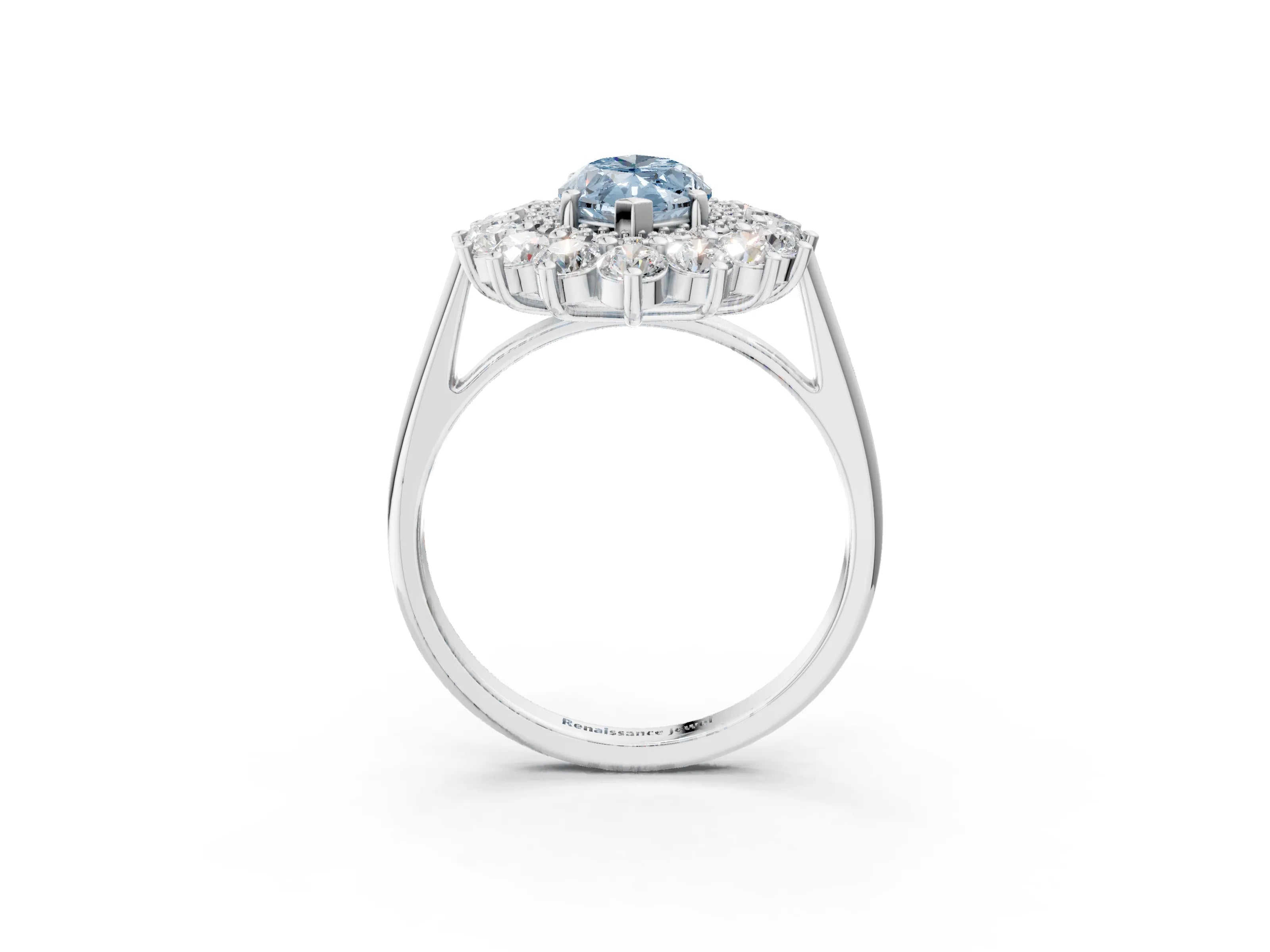 White gold Fancy Blue Marquise Cut Halo Cluster Diamond Ring with Pave Band and Four-Prong Setting_4
