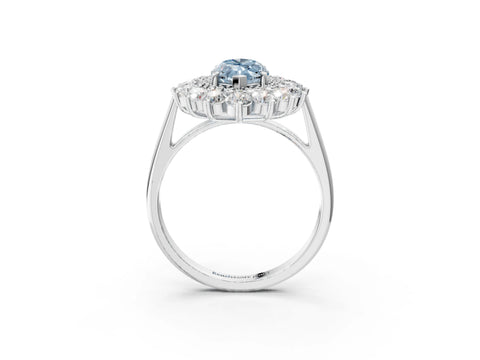 White gold Fancy Blue Marquise Cut Halo Cluster Diamond Ring with Pave Band and Four-Prong Setting_4