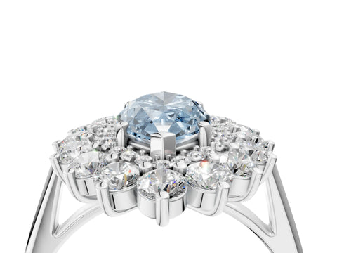 White gold Fancy Blue Marquise Cut Halo Cluster Diamond Ring with Pave Band and Four-Prong Setting_4