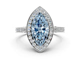 White gold Fancy Blue Marquise Cut Halo Diamond Engagement Ring with Split Shank Band and Four-Prong Setting_12
