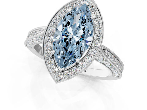 White gold Fancy Blue Marquise Cut Halo Diamond Engagement Ring with Split Shank Band and Four-Prong Setting_13