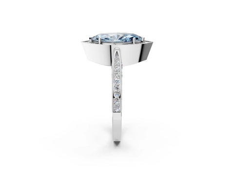 White gold Fancy Blue Marquise Cut Halo Diamond Engagement Ring with Split Shank Band and Four-Prong Setting_14