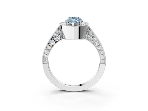 White gold Fancy Blue Marquise Cut Halo Diamond Engagement Ring with Split Shank Band and Four-Prong Setting_15