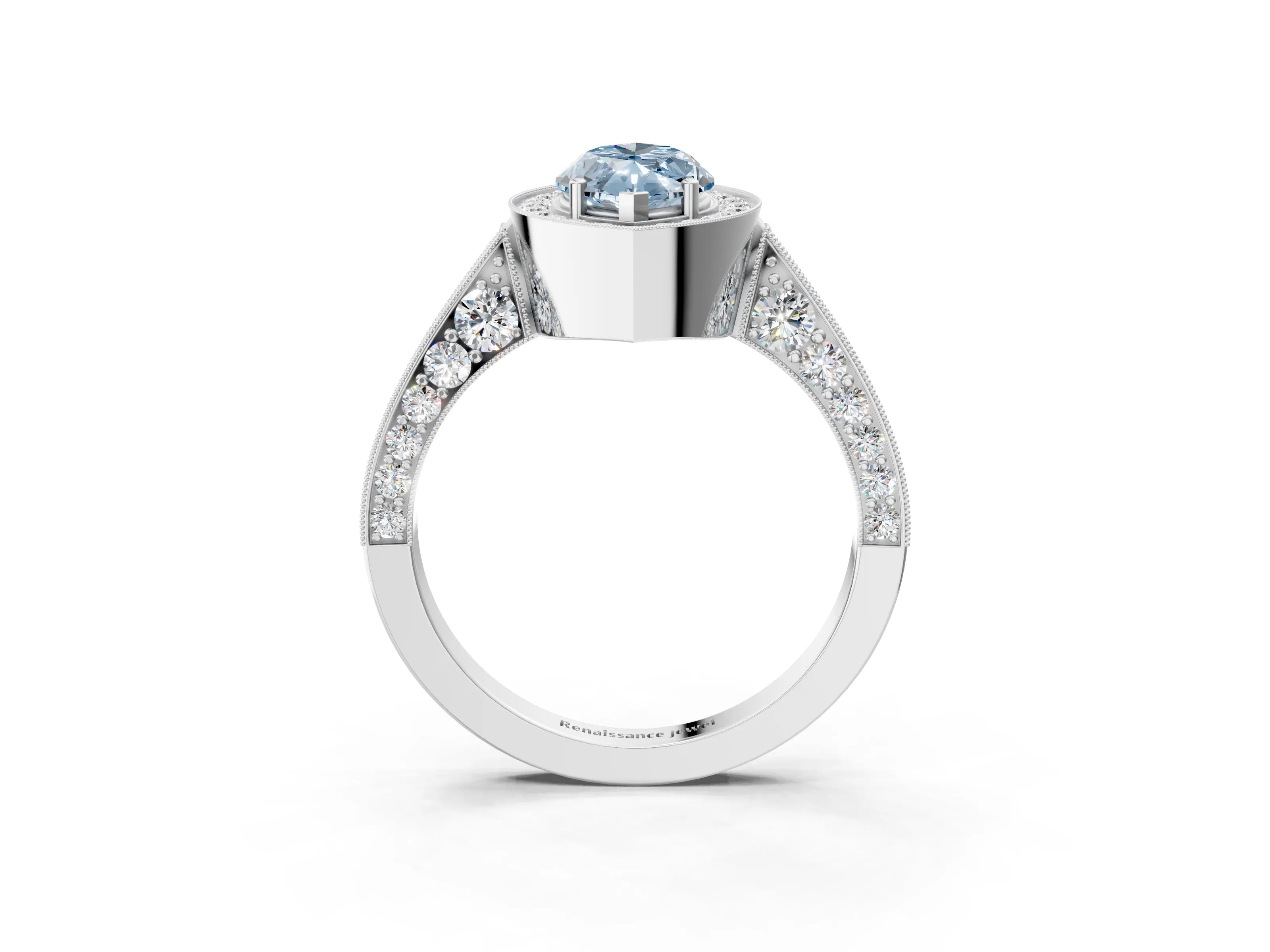 White gold Fancy Blue Marquise Cut Halo Diamond Engagement Ring with Split Shank Band and Four-Prong Setting_15