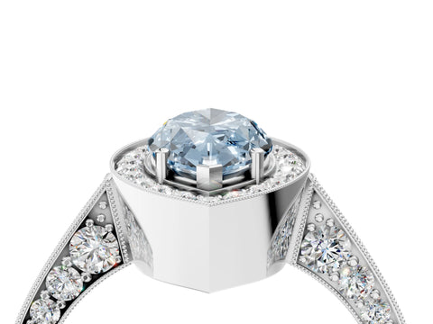 White gold Fancy Blue Marquise Cut Halo Diamond Engagement Ring with Split Shank Band and Four-Prong Setting_16