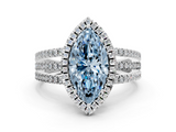White gold Fancy Blue Marquise  Cut Halo Diamond Engagement Ring with Split Shank and Four-Prong Setting_19