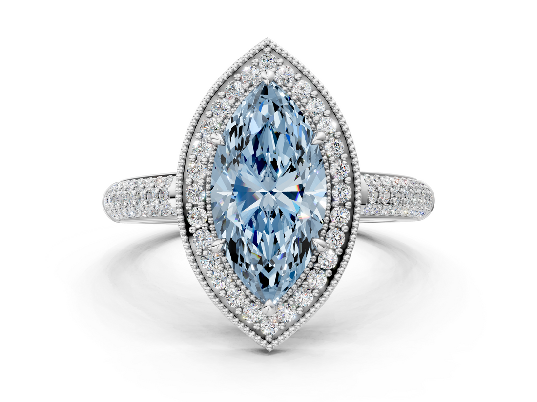 White gold Fancy Blue Marquise  Cut Halo Diamond Pave Band with Four-Prong Setting_37