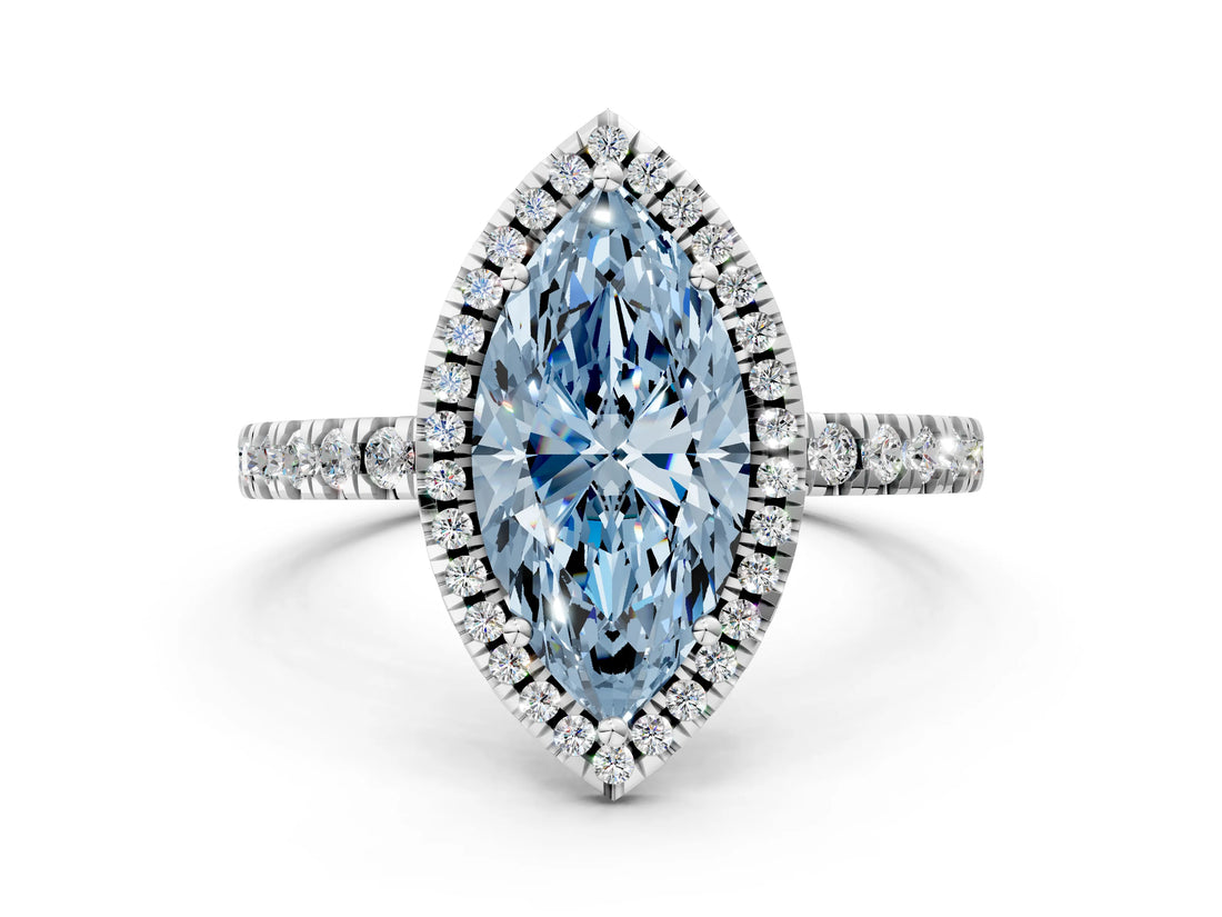 White gold Fancy Blue Marquise Cut Halo Diamond Pave Band with Prong Setting_12