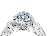 White gold Fancy Blue Marquise Cut Halo Diamond Ring with Milgrain and Bezel Accents on a Split Shank Band_16