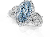 White gold Fancy Blue Marquise Cut Halo Diamond Ring with Milgrain and Bezel Accents on a Split Shank Band_2