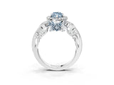 White gold Fancy Blue Marquise Cut Halo Diamond Ring with Milgrain and Bezel Accents on a Split Shank Band_4