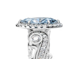 White gold Fancy Blue Marquise Cut Halo Diamond Ring with Milgrain and Bezel Accents on a Split Shank Band_6