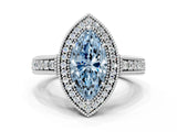 White gold Fancy Blue Marquise  Cut Halo Diamond Ring with Pavé Band and Four-Prong Setting_70