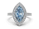 White gold Fancy Blue Marquise  Cut Halo Diamond Ring with Pavé Band and Milgrain Prong Setting_32