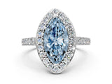 White gold Fancy Blue Marquise Cut Halo Diamond Ring with Pavé Band and Three-Prong Setting_12
