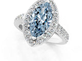 White gold Fancy Blue Marquise Cut Halo Diamond Ring with Pavé Band and Three-Prong Setting_13