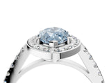 White gold Fancy Blue Marquise Cut Halo Diamond Ring with Pavé Band and Three-Prong Setting_4