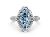 White gold Fancy Blue Marquise Cut Halo Diamond Ring with Pavé Band_24