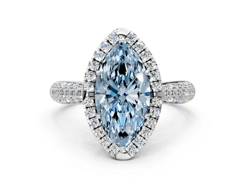 White gold Fancy Blue Marquise Cut Halo Diamond Ring with Pavé Band_24