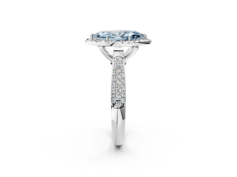 White gold Fancy Blue Marquise Cut Halo Diamond Ring with Pavé Band_2