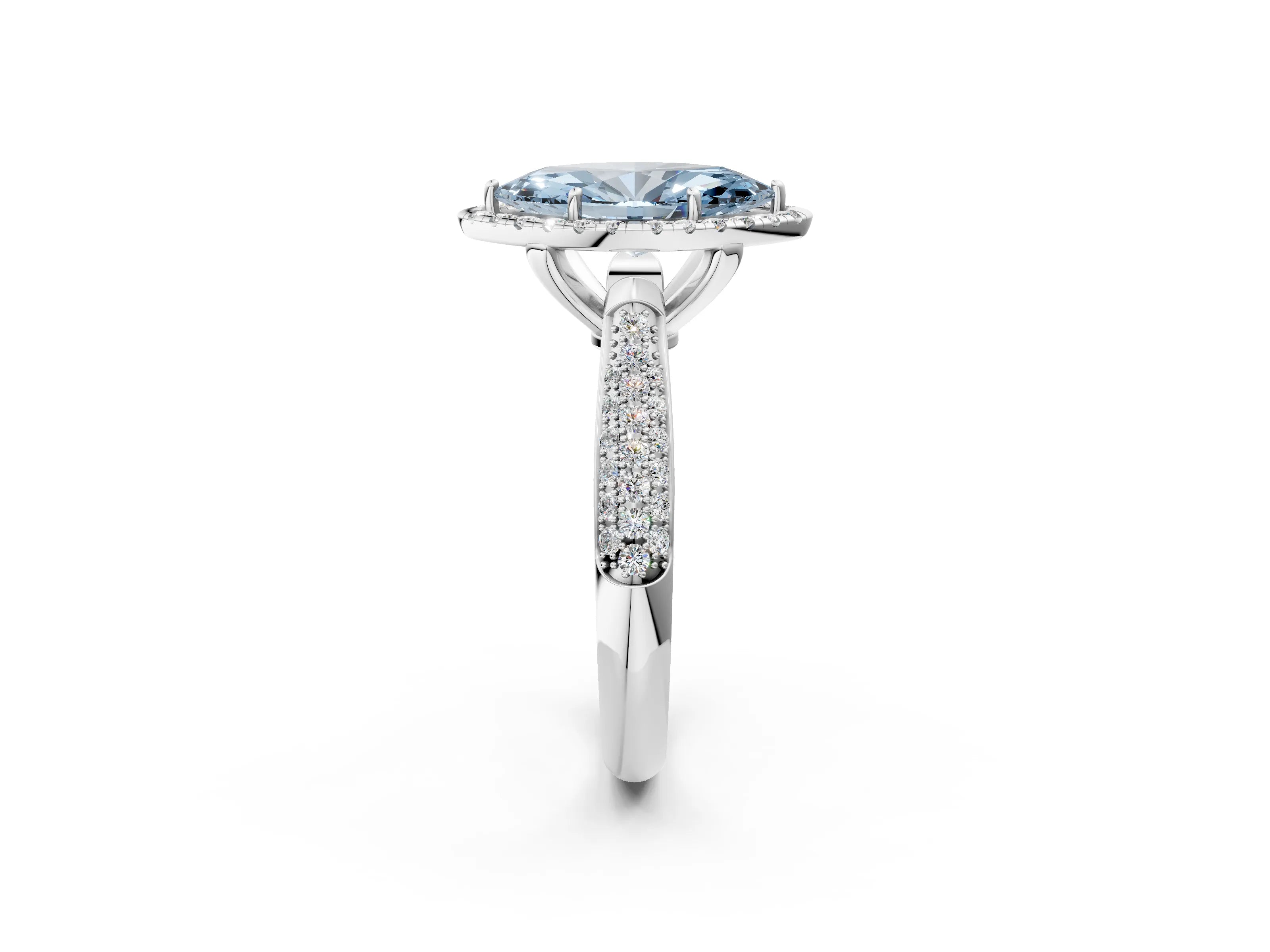 White gold Fancy Blue Marquise Cut Halo Diamond Ring with Pavé Band_38