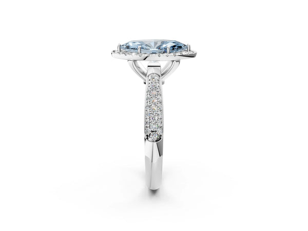 White gold Fancy Blue Marquise Cut Halo Diamond Ring with Pavé Band