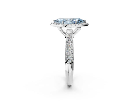White gold Fancy Blue Marquise Cut Halo Diamond Ring with Pavé Band_38