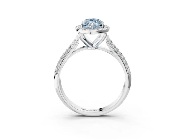 White gold Fancy Blue Marquise Cut Halo Diamond Ring with Pavé Band