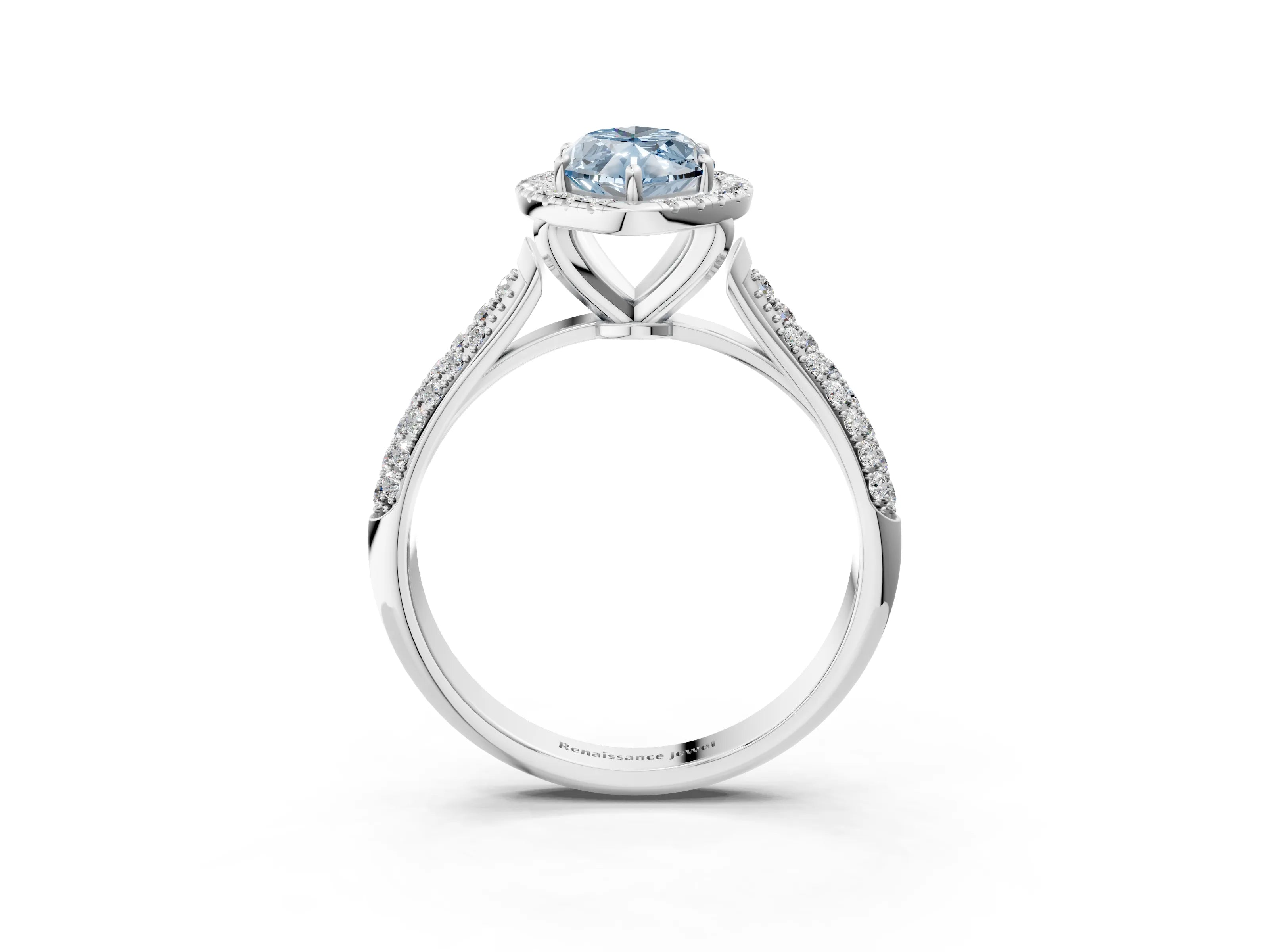White gold Fancy Blue Marquise Cut Halo Diamond Ring with Pavé Band_3