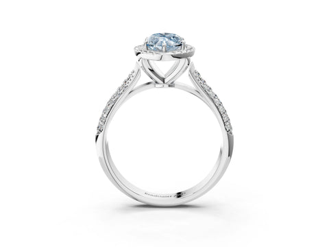 White gold Fancy Blue Marquise Cut Halo Diamond Ring with Pavé Band_3