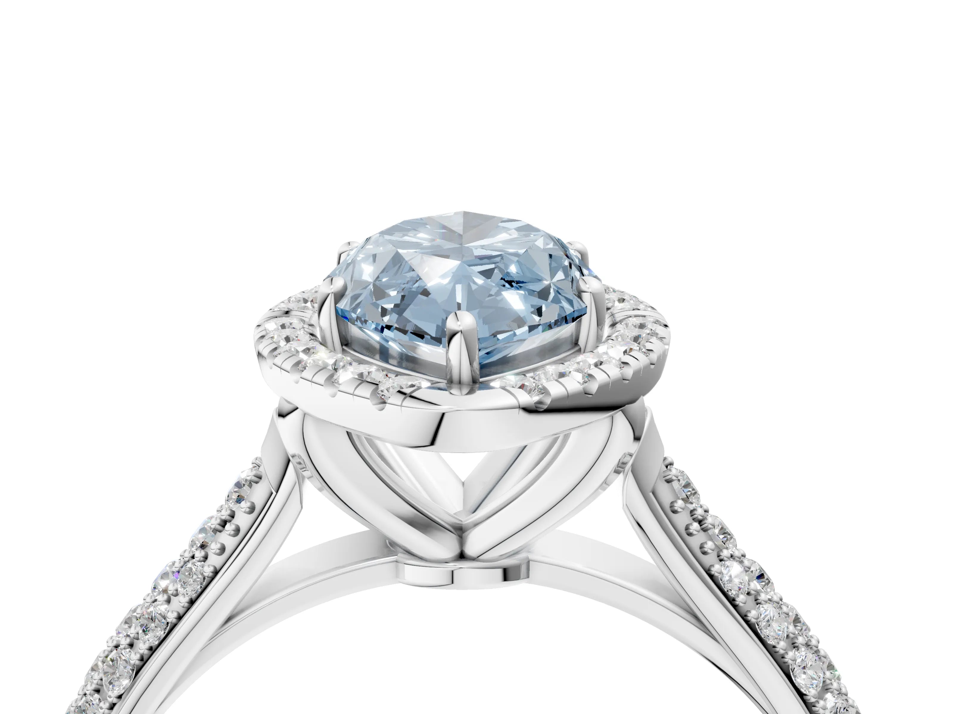 White gold Fancy Blue Marquise Cut Halo Diamond Ring with Pavé Band_40